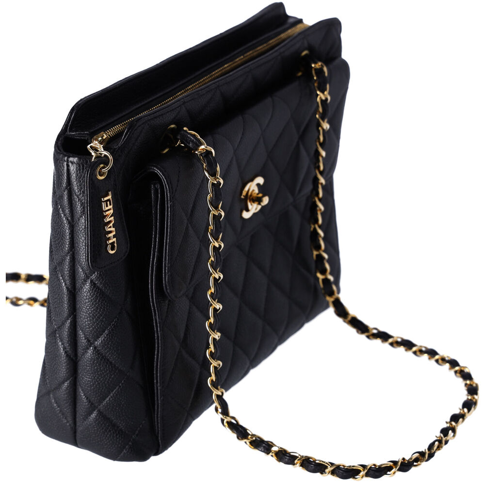 Chanel Classic Front Pocket Small Chain Shoulder Tote Quilted Caviar Leather - Picture 7 of 11